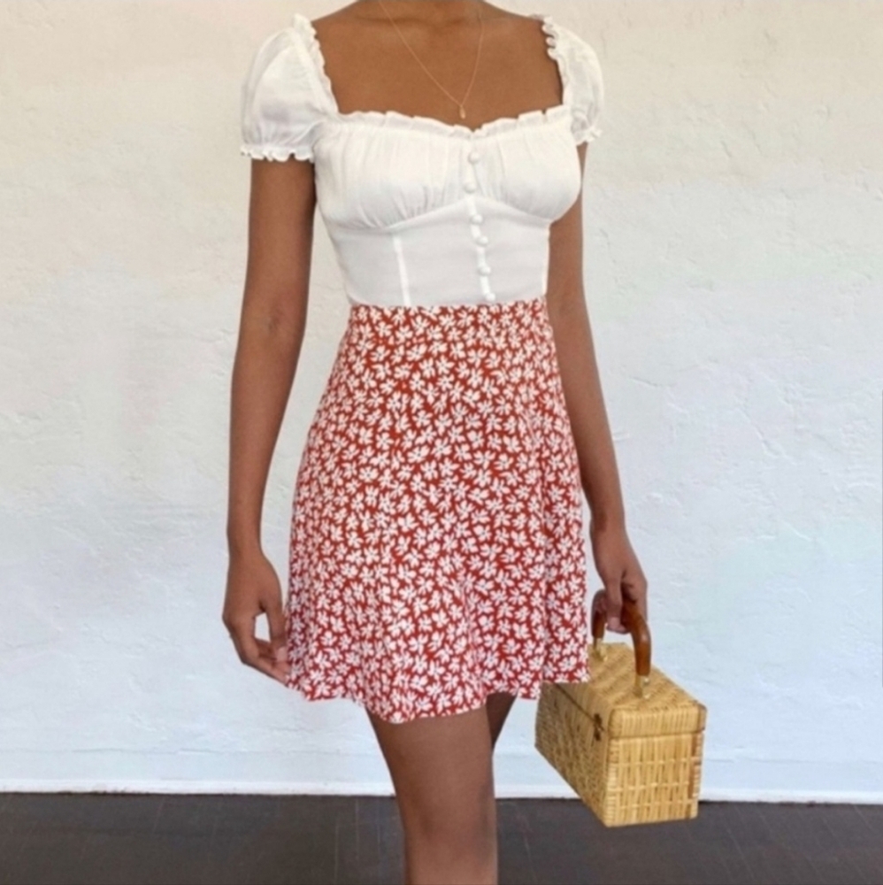 Reformation Red Floral Mini Skirt
